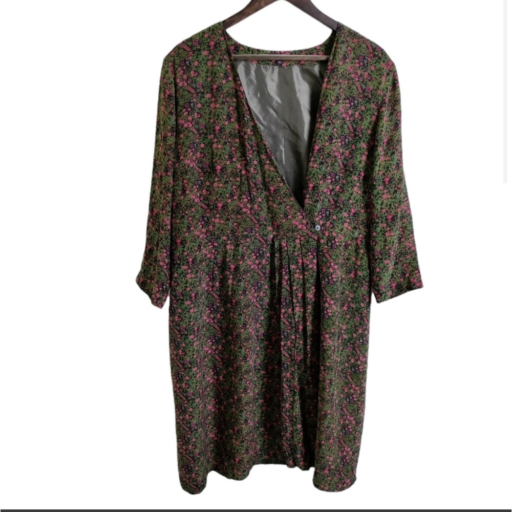 Green Pink Floral 100% Silk Dress